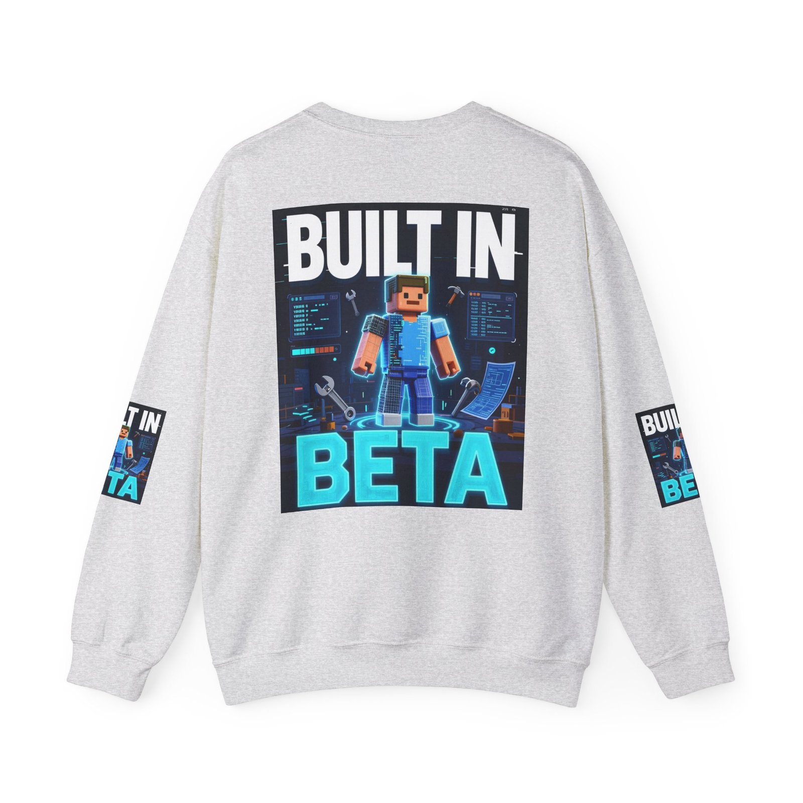 Built In Beta Crewneck Sweatshirt — Gamer Pixel Character Graphic - Image 6