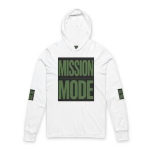 Mission Mode Hoodie Tee — Long-Sleeve Hooded Tee with Bold 'MISSION MODE' Graphic