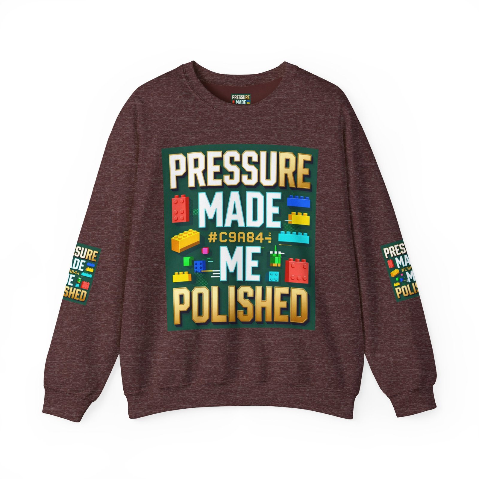 Graphic Sweatshirt — "Pressure Made Me Polished" Building Block Crewneck - Image 13
