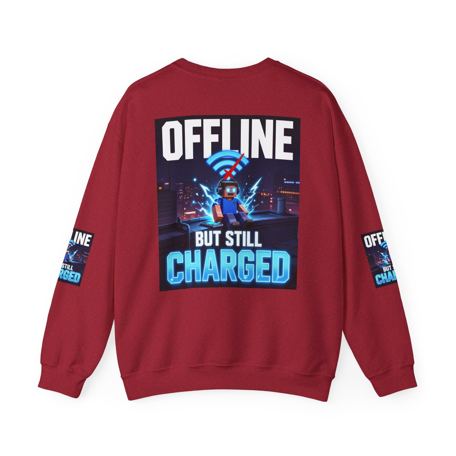 Crewneck Sweatshirt — “Offline But Still Charged” Gamer Graphic - Image 50