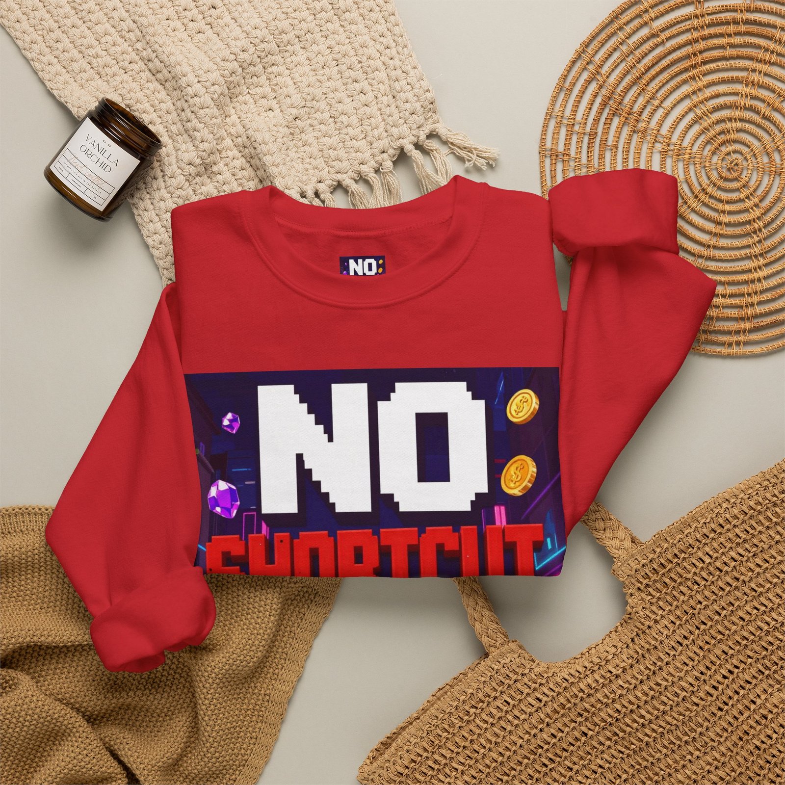 Crewneck Sweatshirt — "NO Shortcut Energy" Retro Gamer Graphic - Image 48