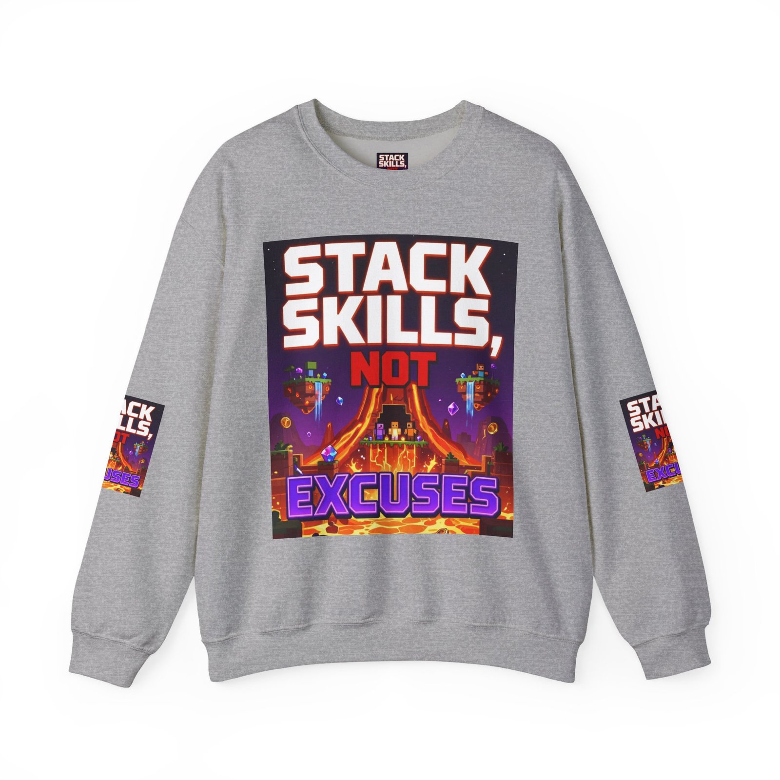 Crewneck Sweatshirt — "Stack Skills, Not Excuses" Motivational Gamer Graphic - Image 21