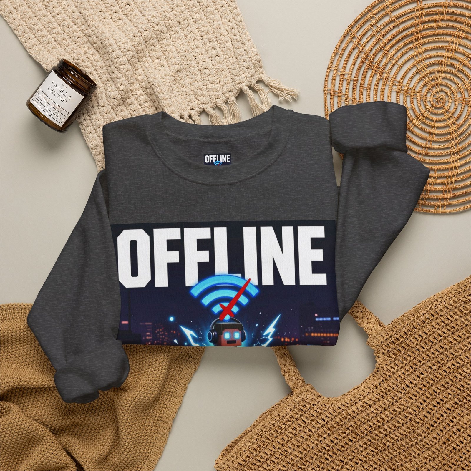 Crewneck Sweatshirt — “Offline But Still Charged” Gamer Graphic - Image 36