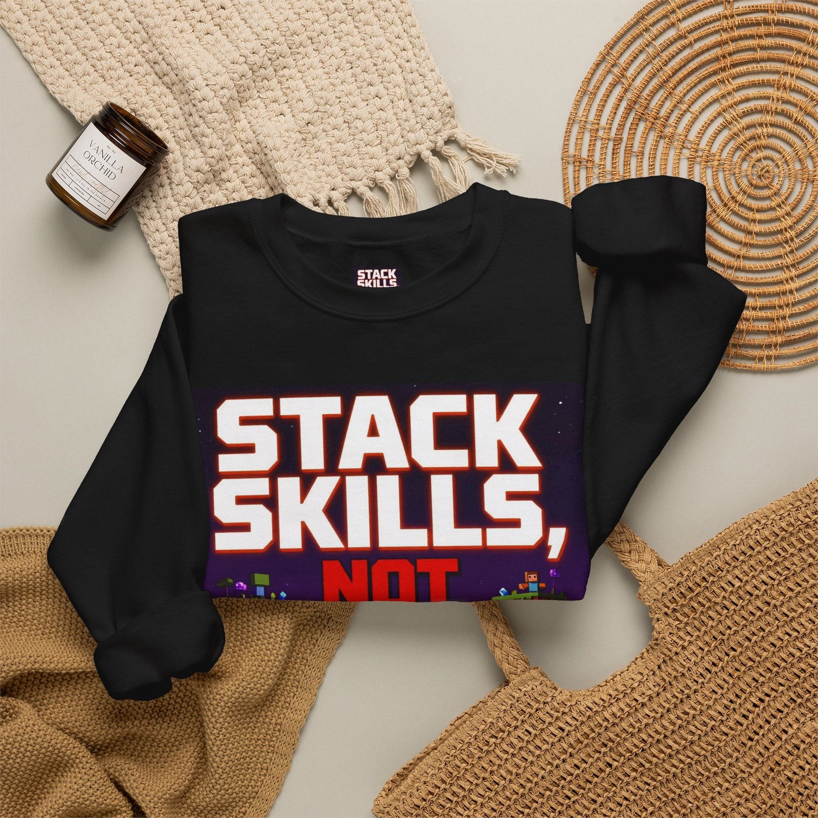 Crewneck Sweatshirt — "Stack Skills, Not Excuses" Motivational Gamer Graphic - Image 20