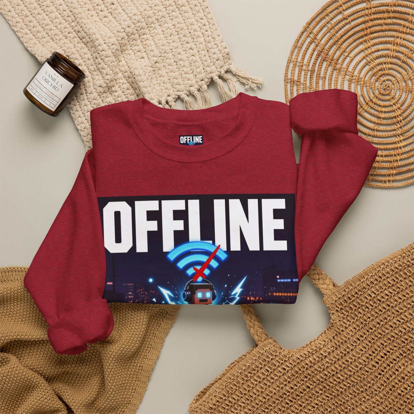 Crewneck Sweatshirt — “Offline But Still Charged” Gamer Graphic - Image 52