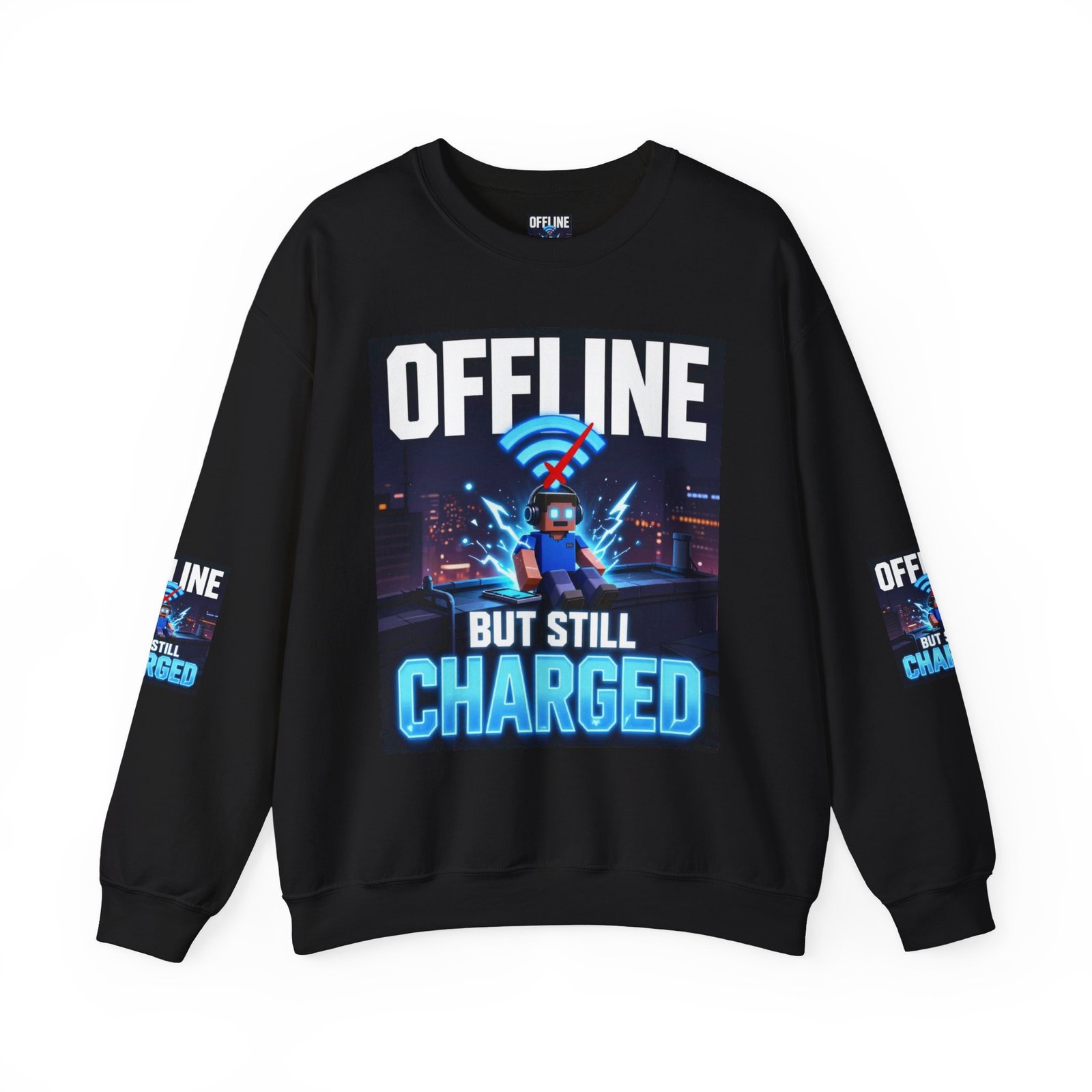 Crewneck Sweatshirt — “Offline But Still Charged” Gamer Graphic - Image 17