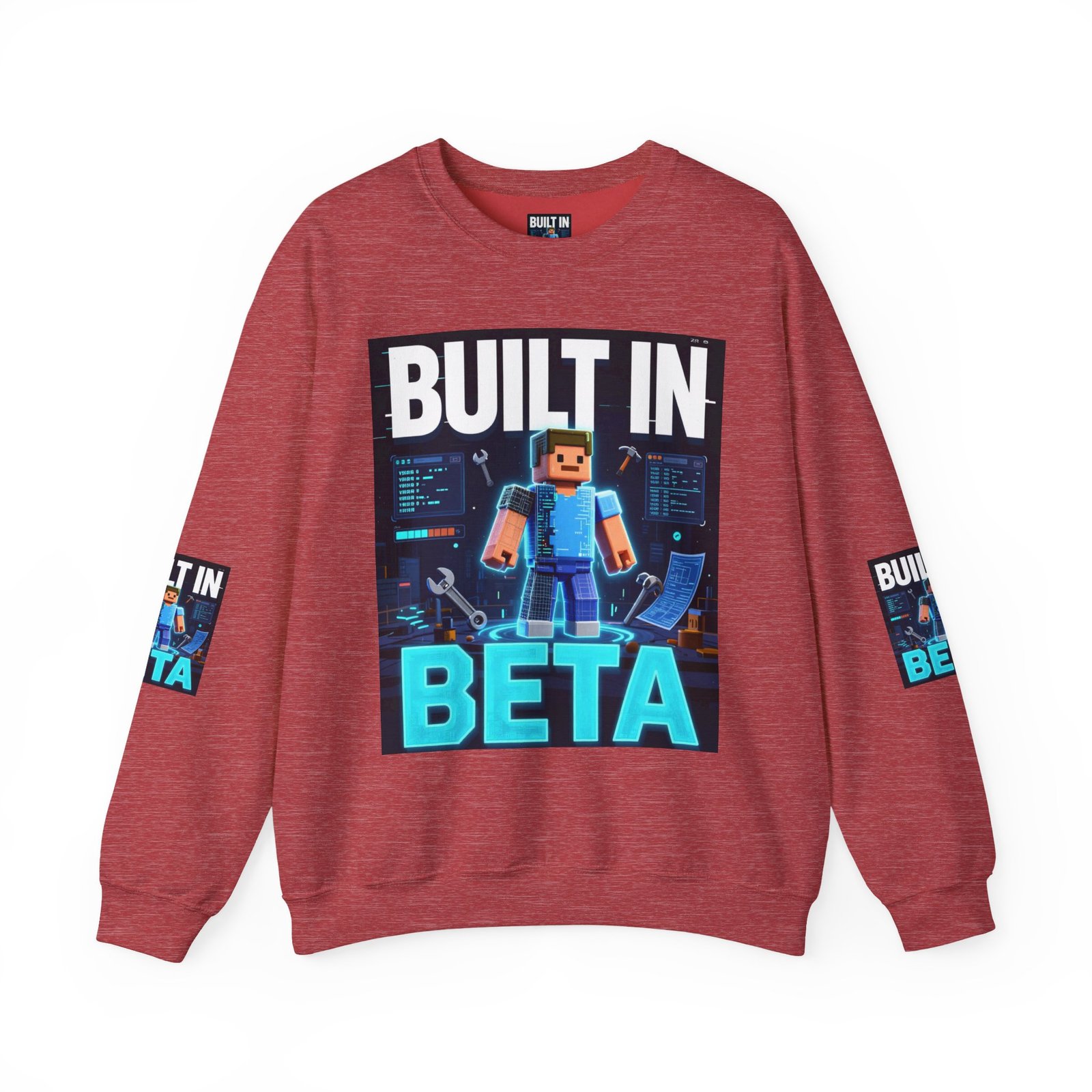 Built In Beta Crewneck Sweatshirt — Gamer Pixel Character Graphic - Image 41