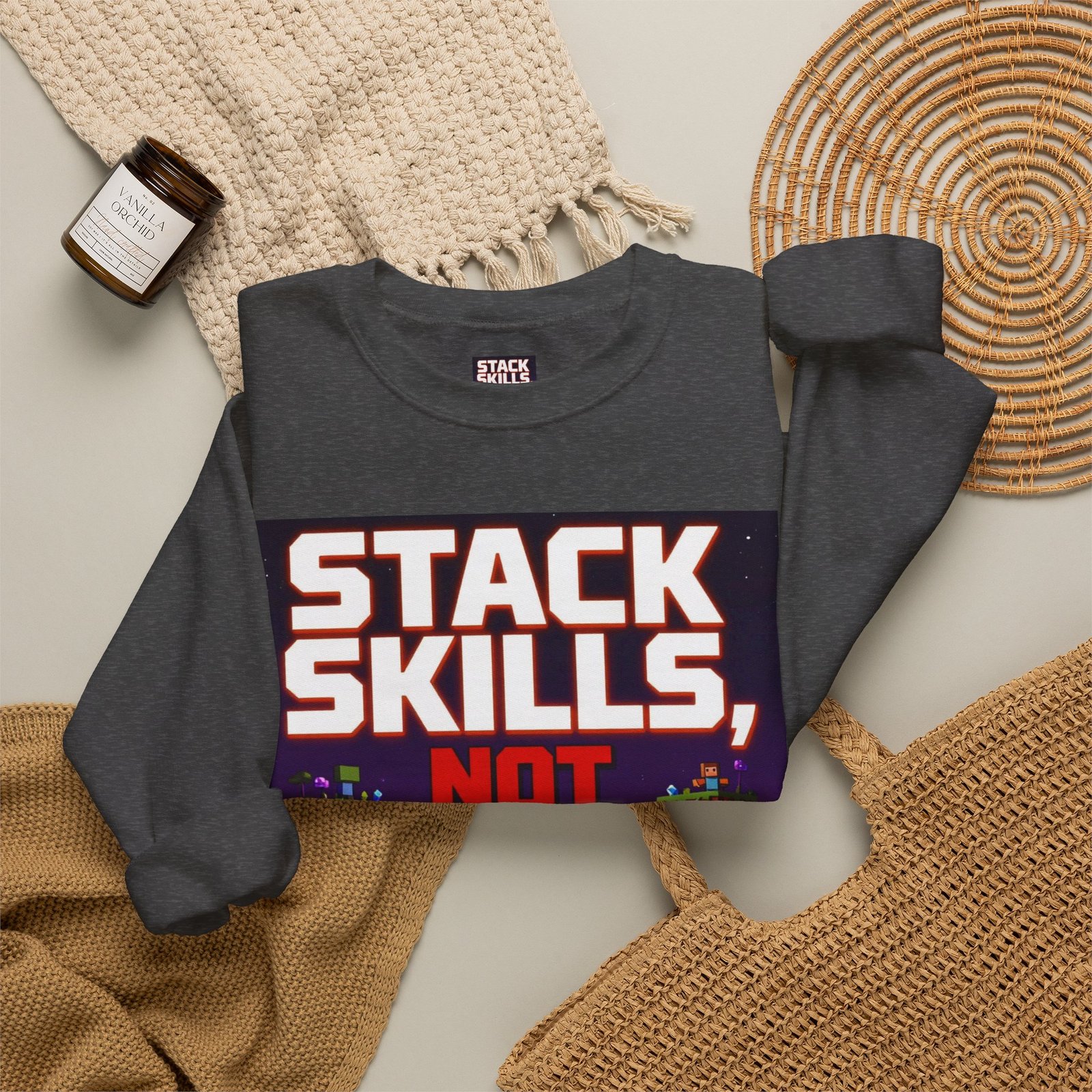 Crewneck Sweatshirt — "Stack Skills, Not Excuses" Motivational Gamer Graphic - Image 36