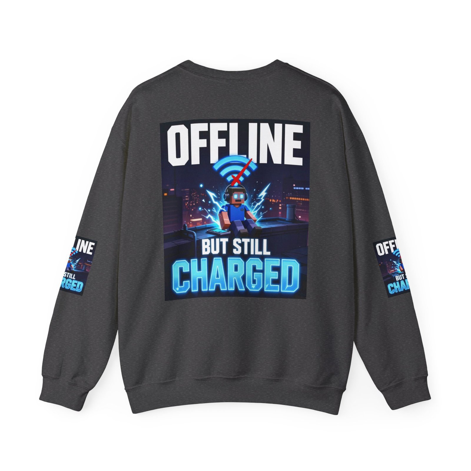 Crewneck Sweatshirt — “Offline But Still Charged” Gamer Graphic - Image 34