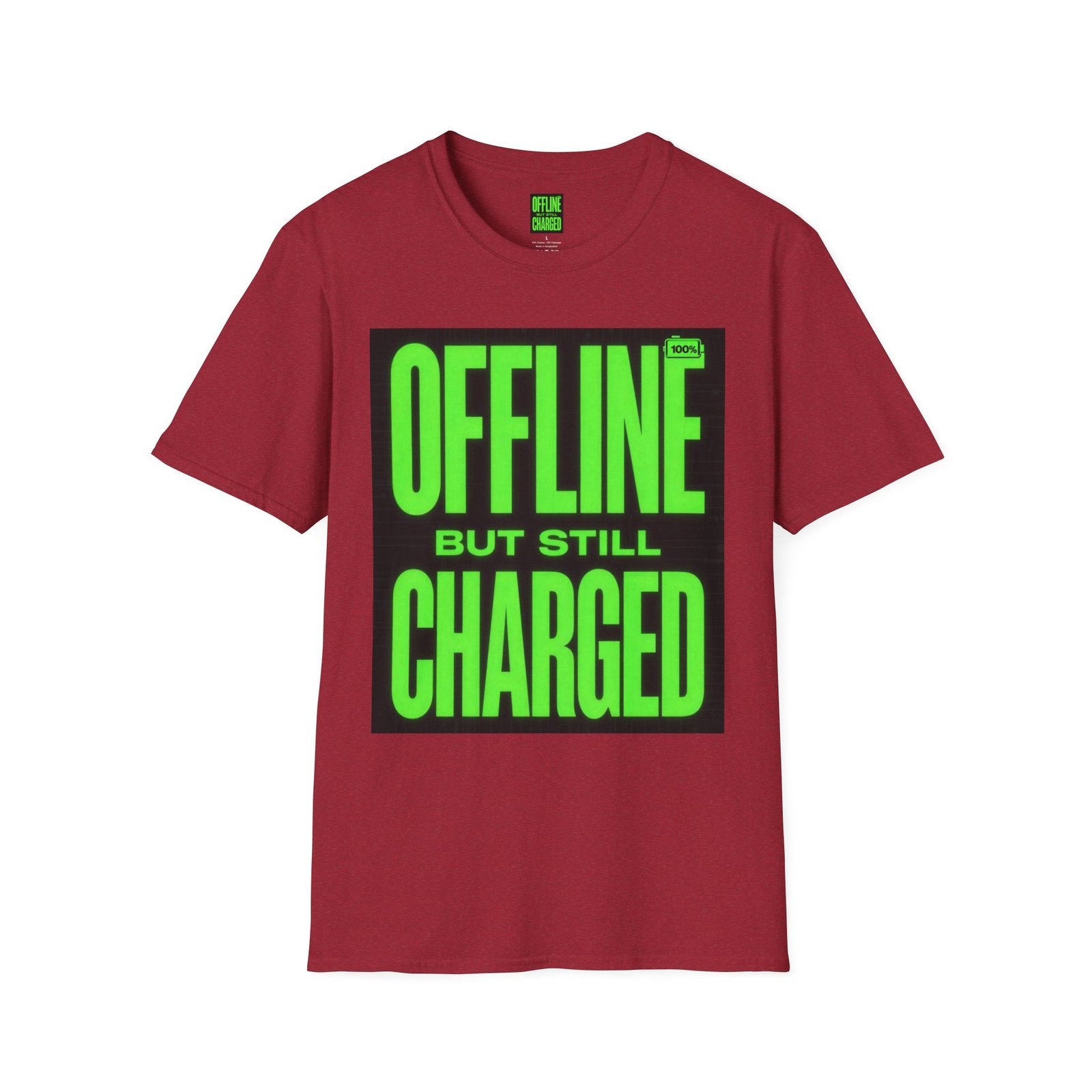 Offline But Still Charged T-Shirt — Neon Green Graphic Tee - Image 47