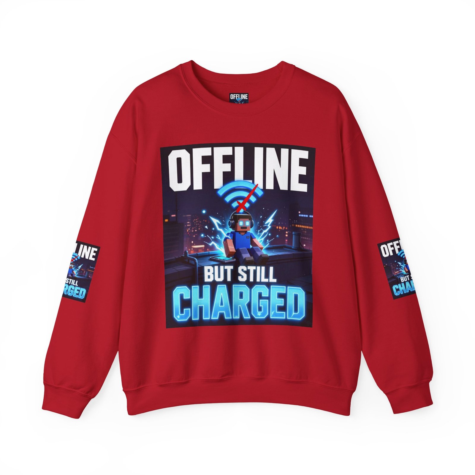 Crewneck Sweatshirt — “Offline But Still Charged” Gamer Graphic - Image 53