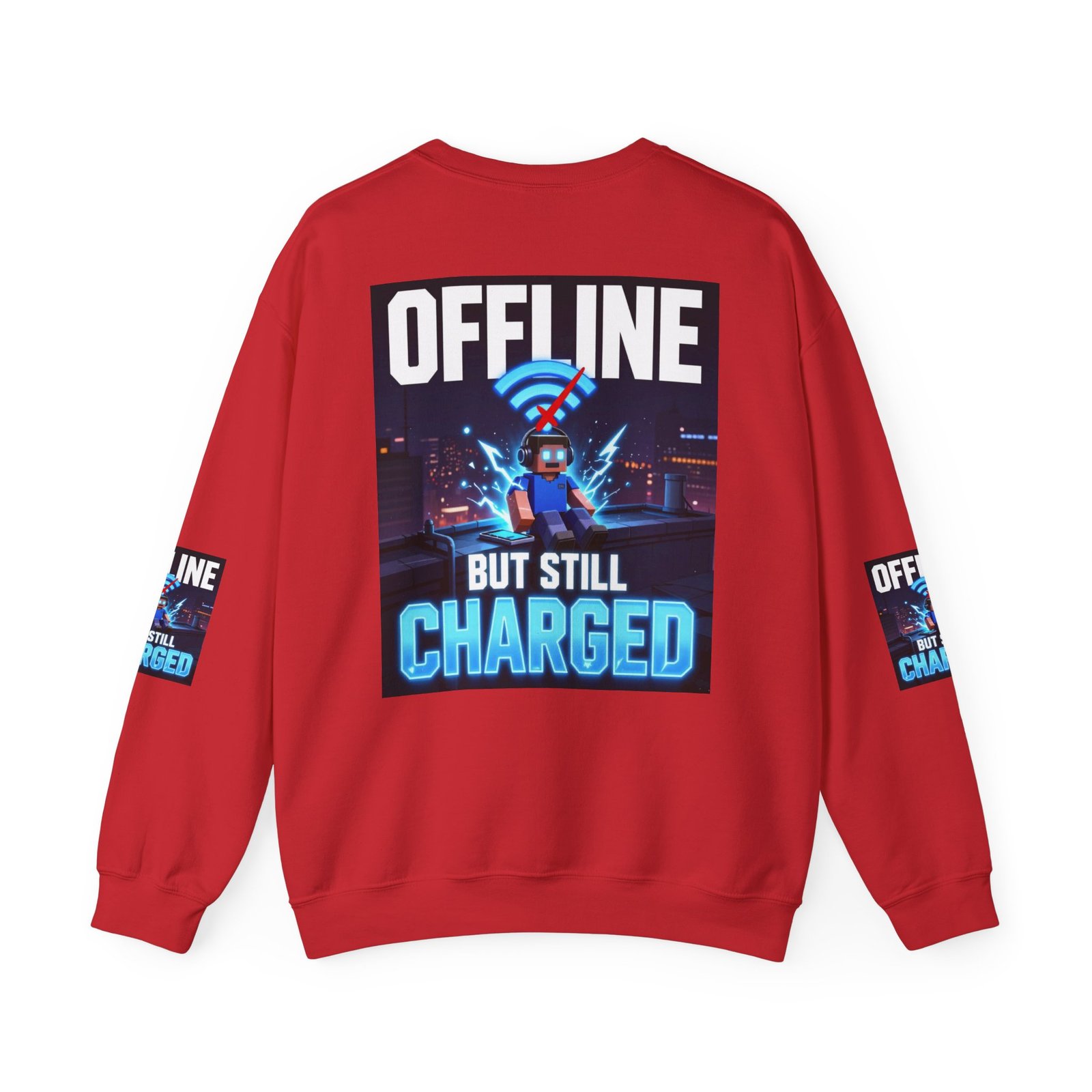 Crewneck Sweatshirt — “Offline But Still Charged” Gamer Graphic - Image 46