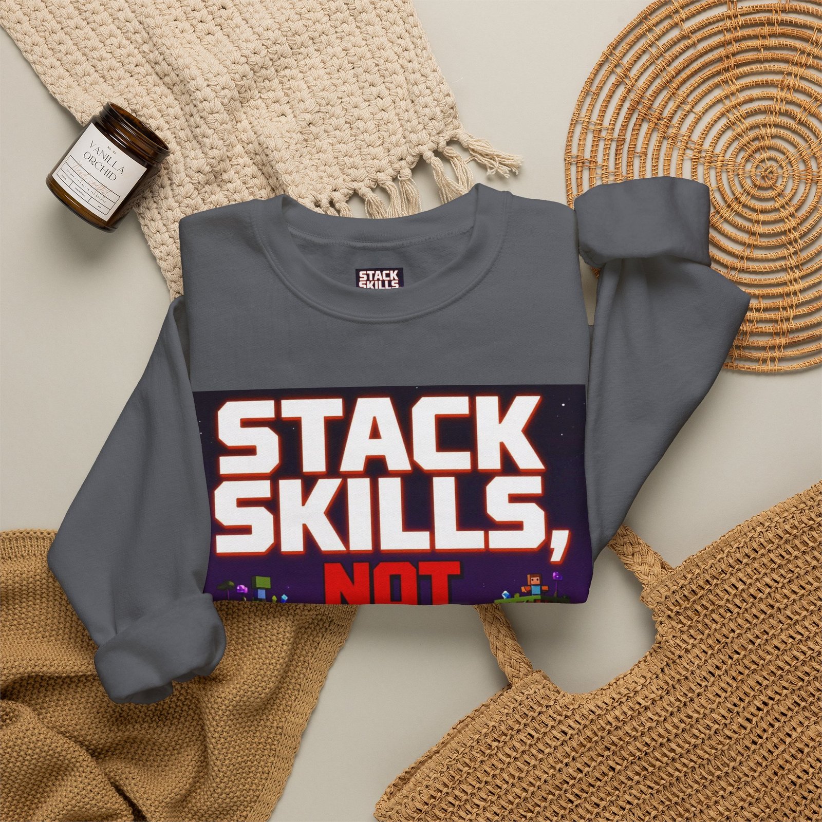 Crewneck Sweatshirt — "Stack Skills, Not Excuses" Motivational Gamer Graphic - Image 40