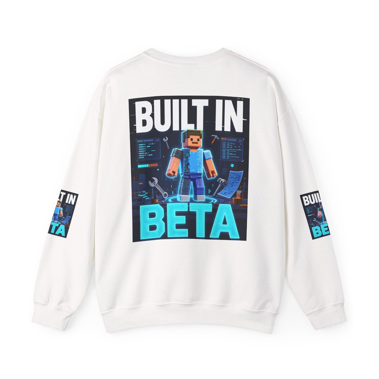 Built In Beta Crewneck Sweatshirt — Gamer Pixel Character Graphic - Image 2