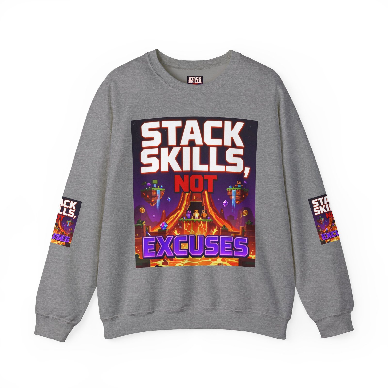 Crewneck Sweatshirt — "Stack Skills, Not Excuses" Motivational Gamer Graphic - Image 29