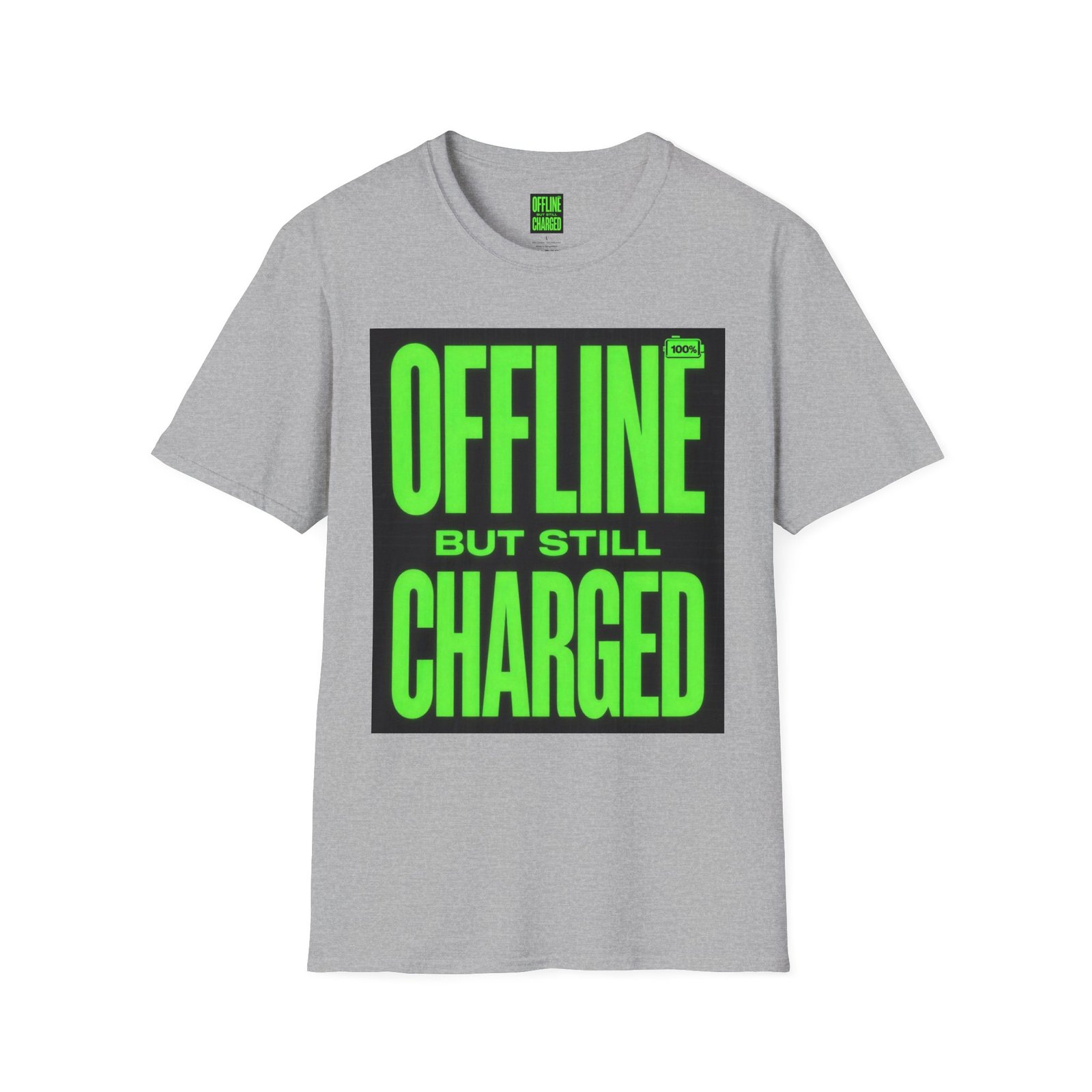 Offline But Still Charged T-Shirt — Neon Green Graphic Tee - Image 15