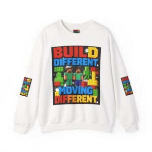 Build Different Crewneck Sweatshirt — Retro Block Game Graphic