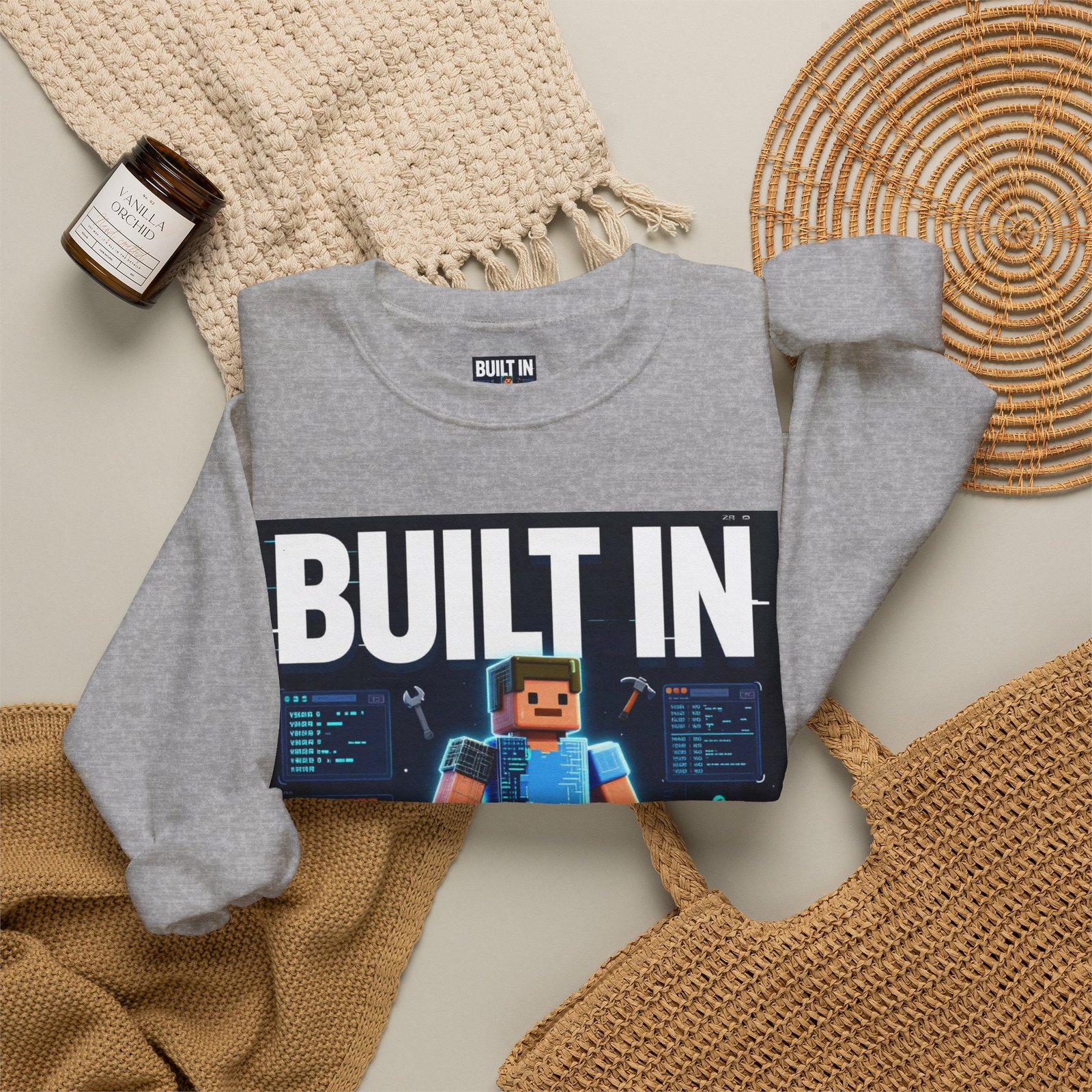 Built In Beta Crewneck Sweatshirt — Gamer Pixel Character Graphic - Image 24