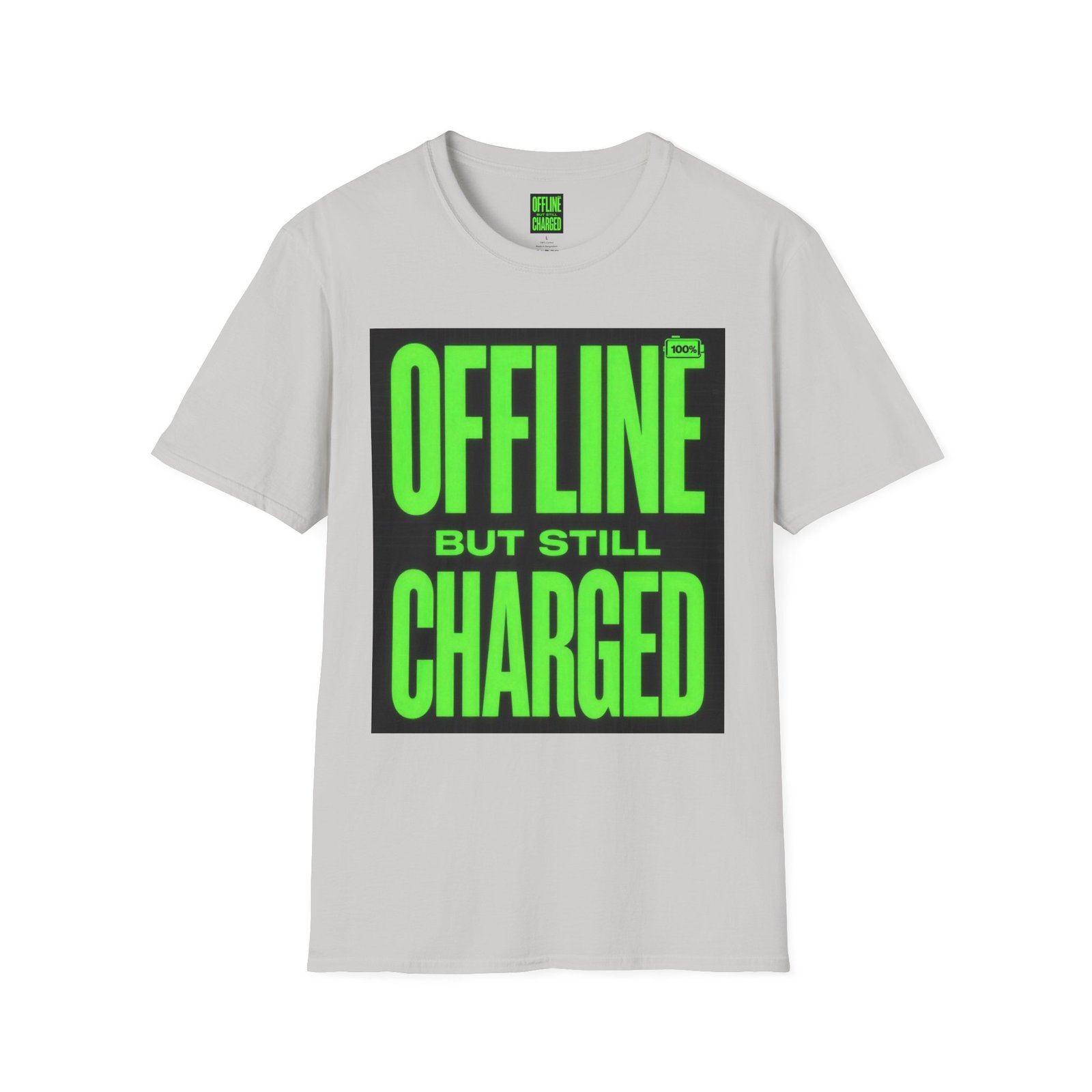 Offline But Still Charged T-Shirt — Neon Green Graphic Tee - Image 11