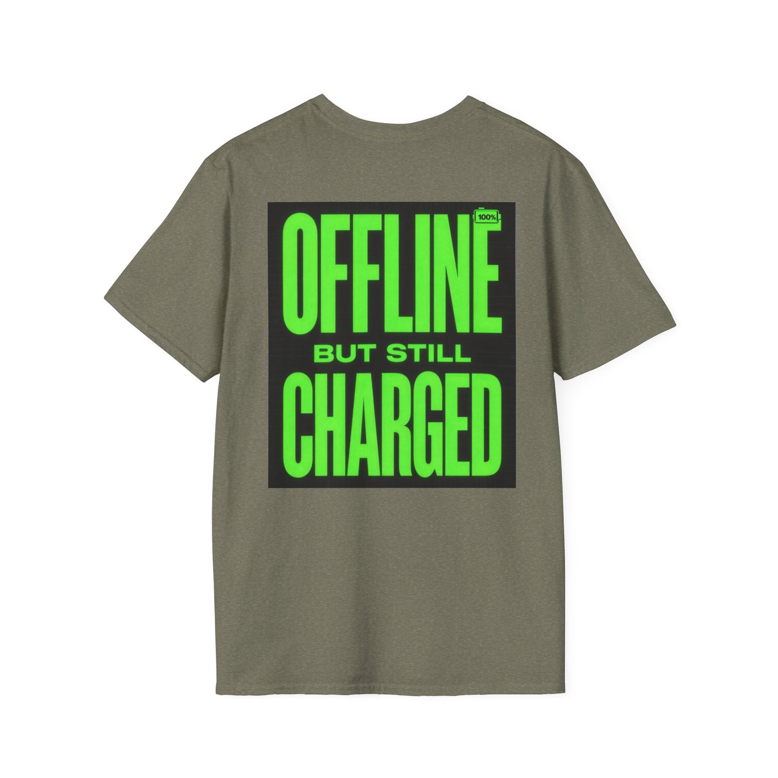 Offline But Still Charged T-Shirt — Neon Green Graphic Tee - Image 20