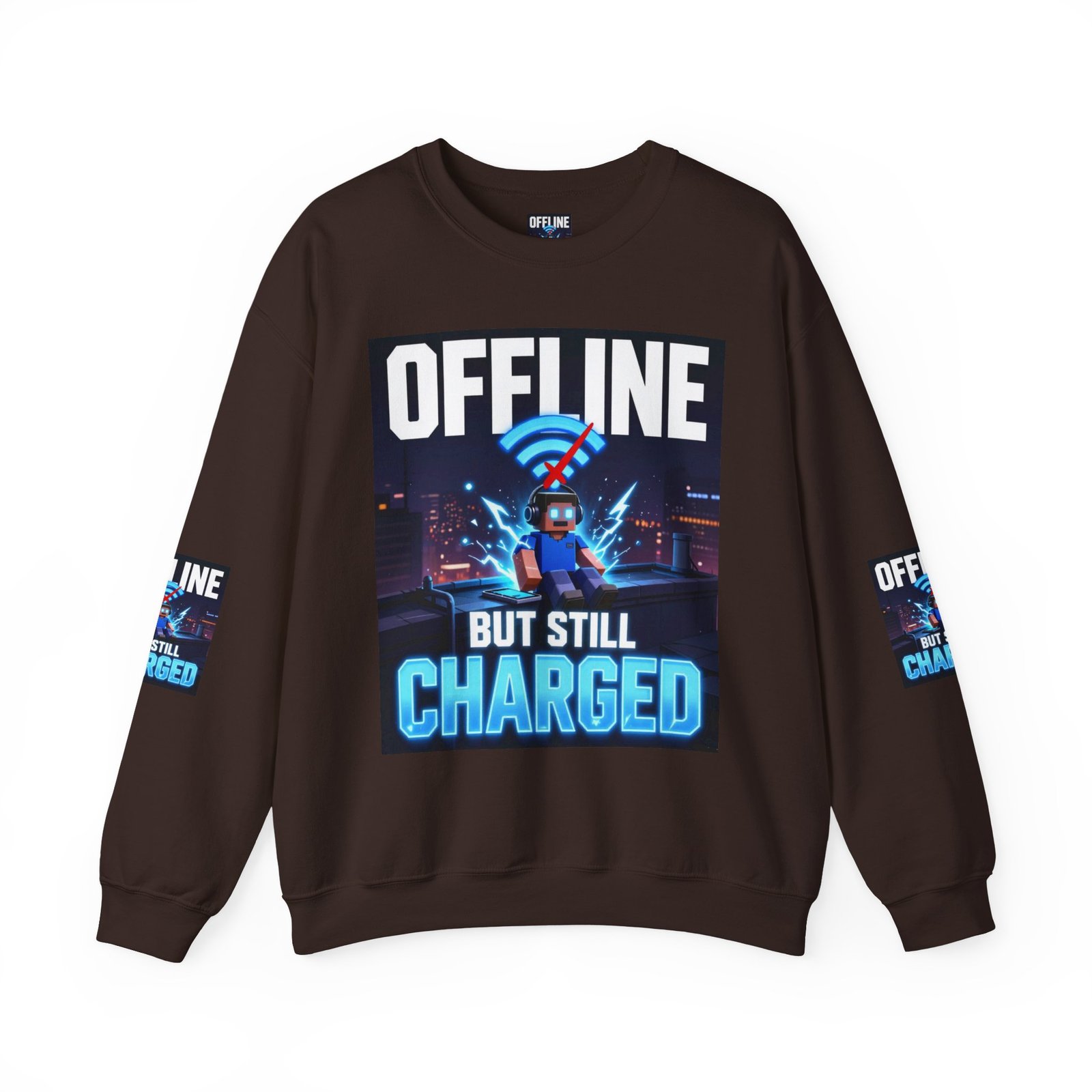 Crewneck Sweatshirt — “Offline But Still Charged” Gamer Graphic - Image 25