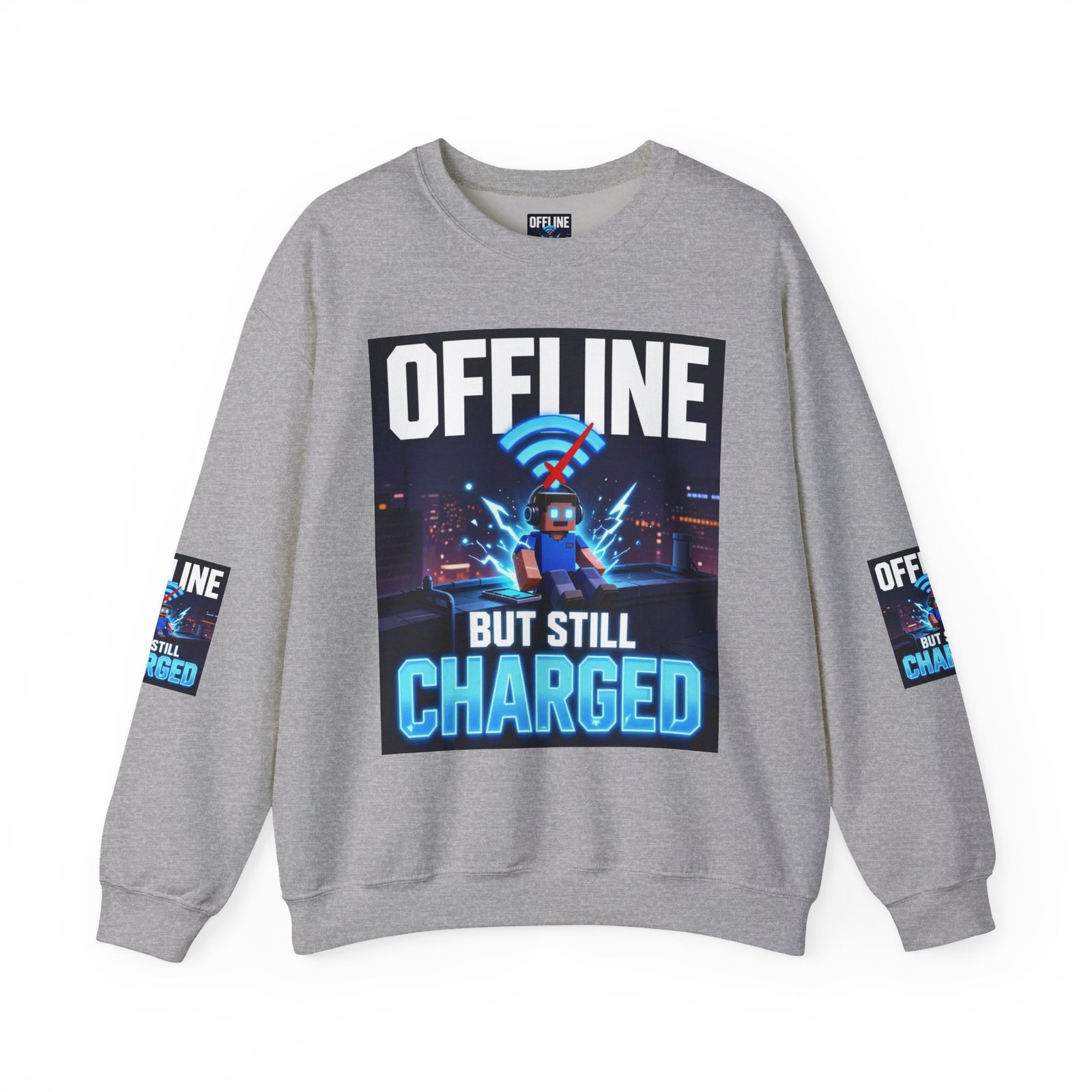 Crewneck Sweatshirt — “Offline But Still Charged” Gamer Graphic - Image 21