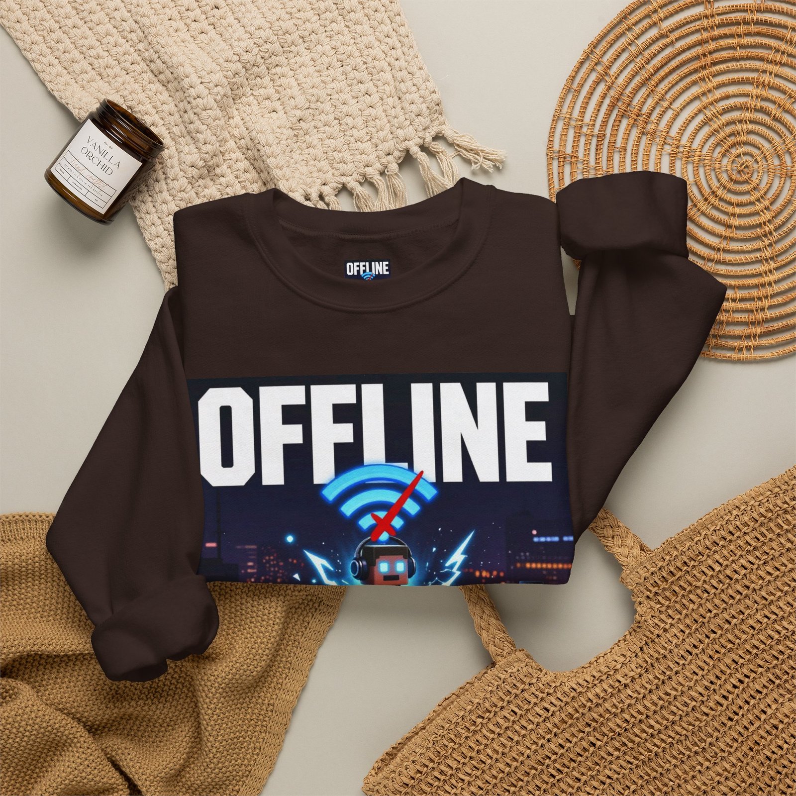 Crewneck Sweatshirt — “Offline But Still Charged” Gamer Graphic - Image 28