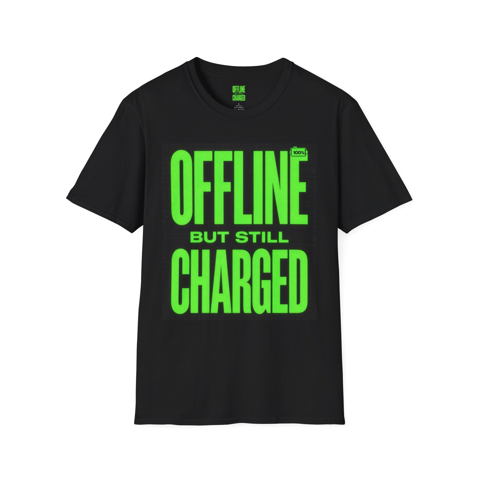 Offline But Still Charged T-Shirt — Neon Green Graphic Tee - Image 7