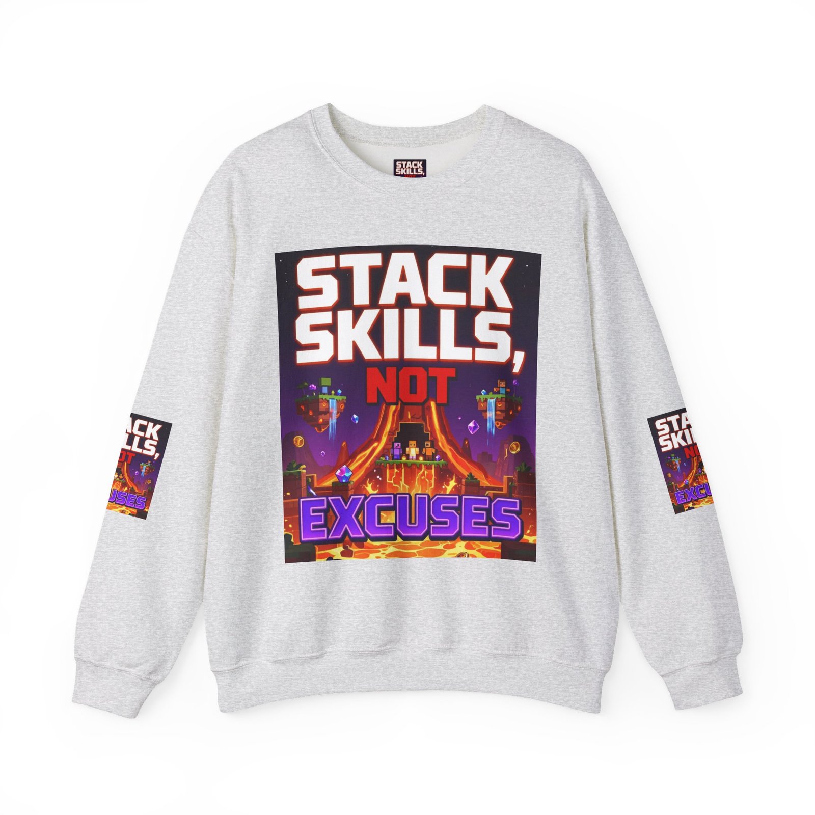 Crewneck Sweatshirt — "Stack Skills, Not Excuses" Motivational Gamer Graphic - Image 9