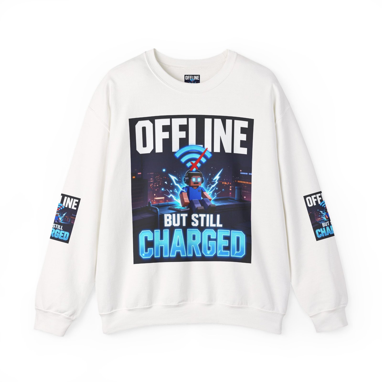 Crewneck Sweatshirt — “Offline But Still Charged” Gamer Graphic