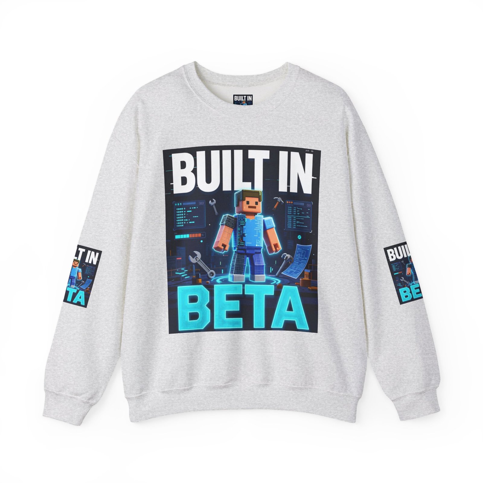 Built In Beta Crewneck Sweatshirt — Gamer Pixel Character Graphic - Image 5