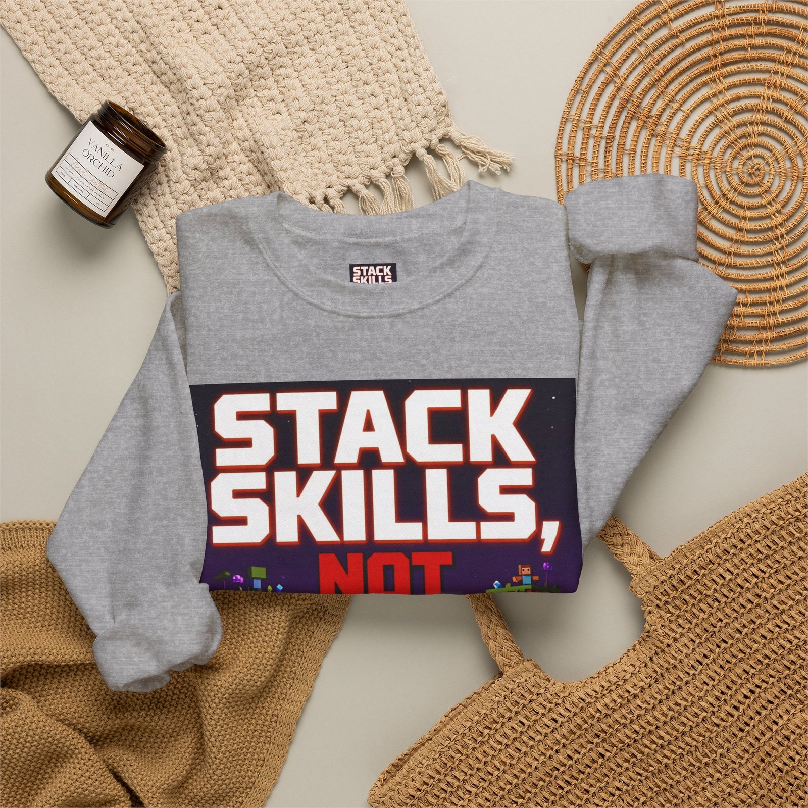 Crewneck Sweatshirt — "Stack Skills, Not Excuses" Motivational Gamer Graphic - Image 24